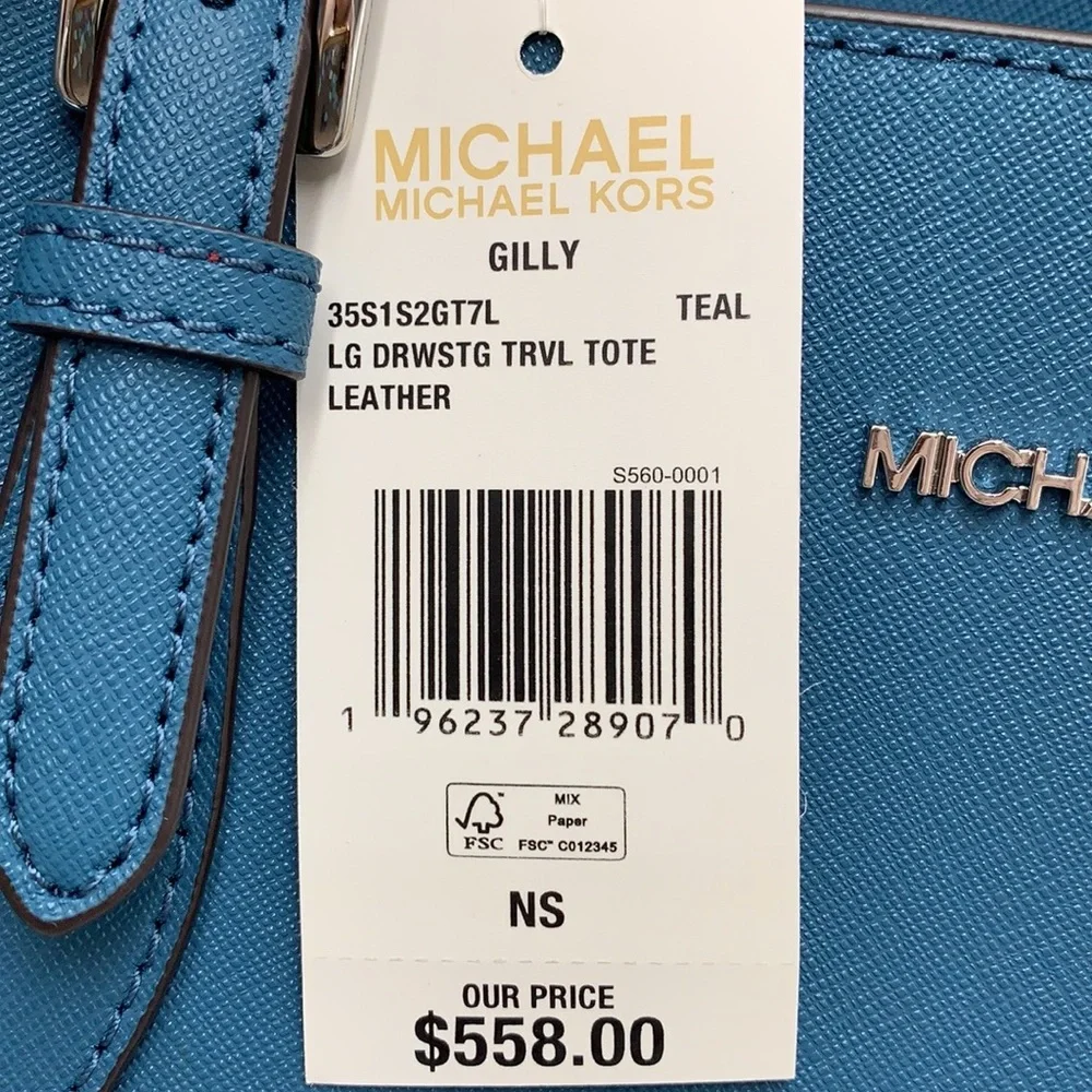 MICHAEL KORS Gilly Large Saffiano Leather Tote Bag TEAL COLOR